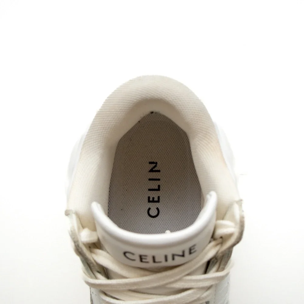 CELINE CT-02 Womens White Calf‎ Leather High-Top Logo Sneakers SIZE 37 EU / 7 US